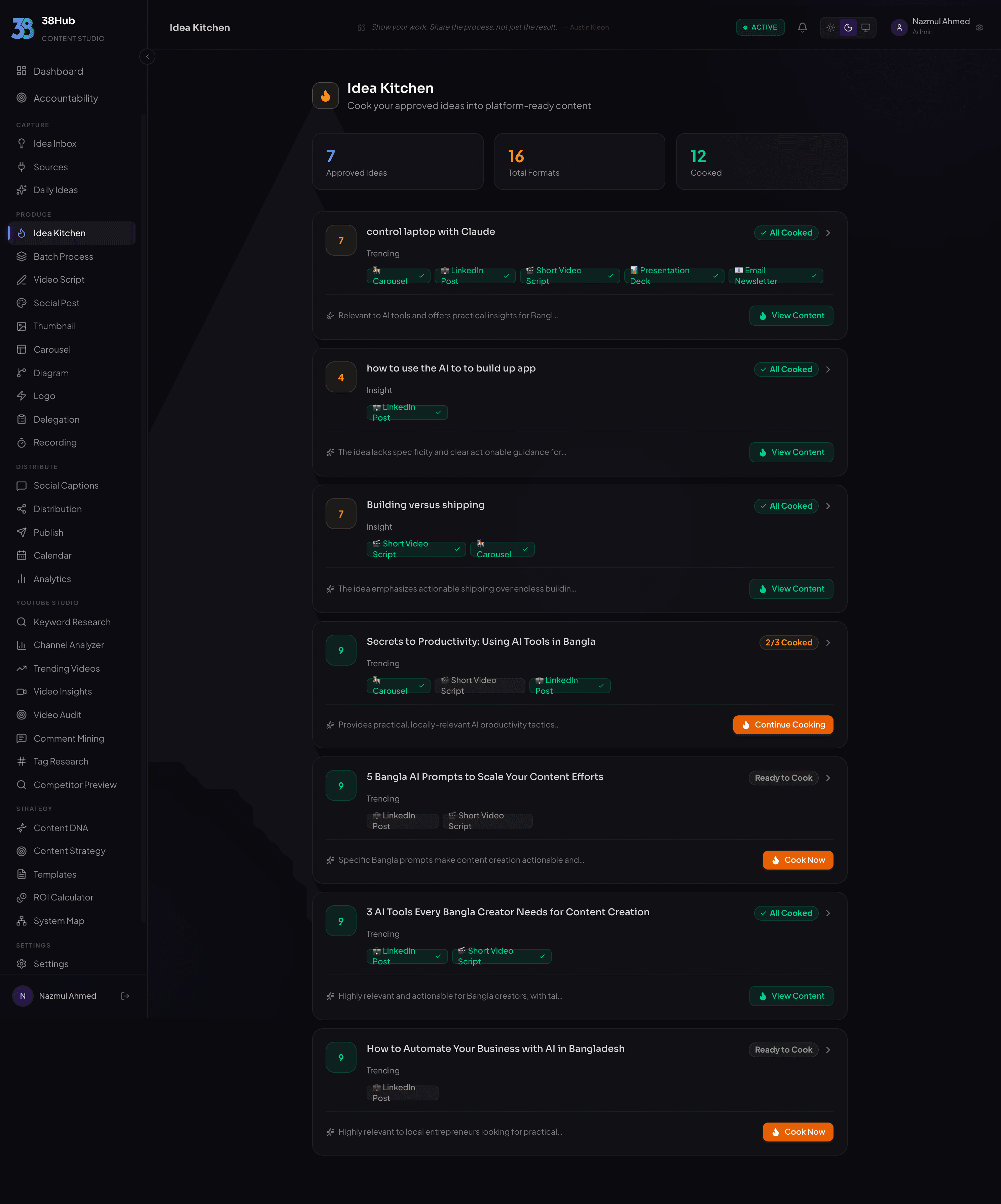 38Hub Ideas Hub: AI-powered idea scoring, management and content cooking