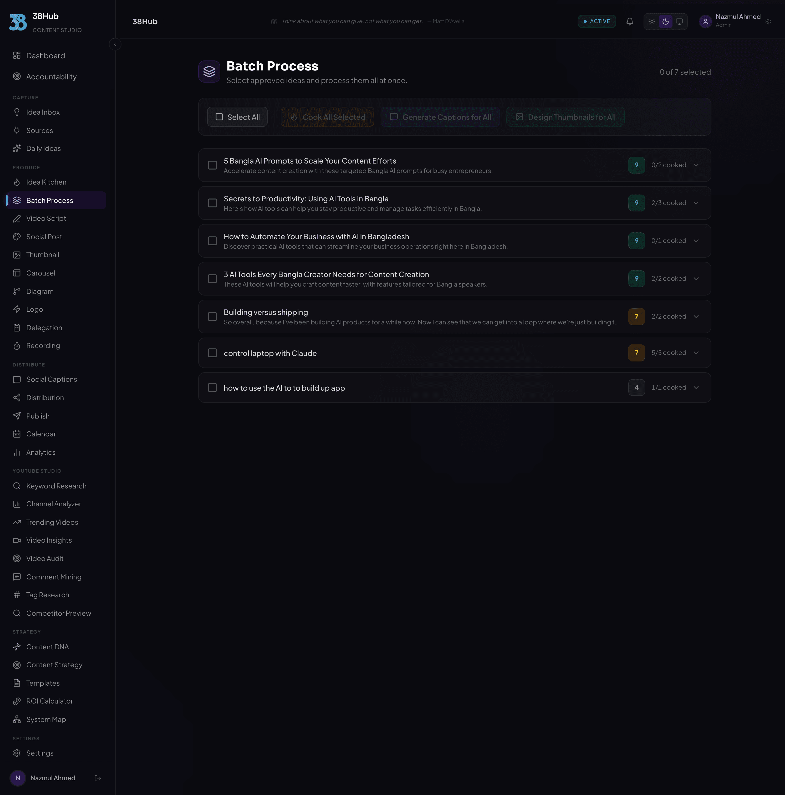 38Hub Batch Processing: Process multiple ideas at once