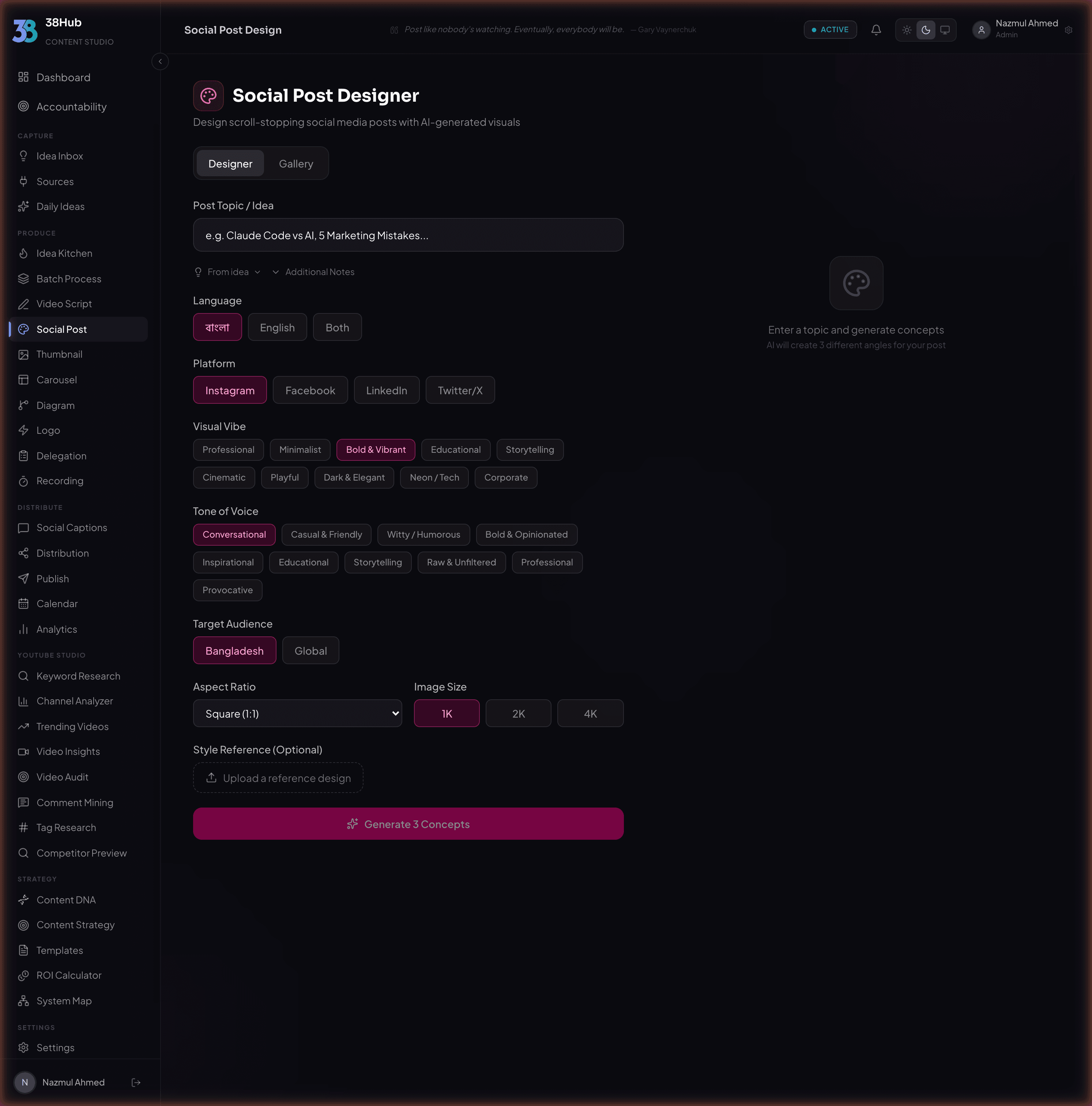 38Hub Social Post Designer: AI-generated social media visuals