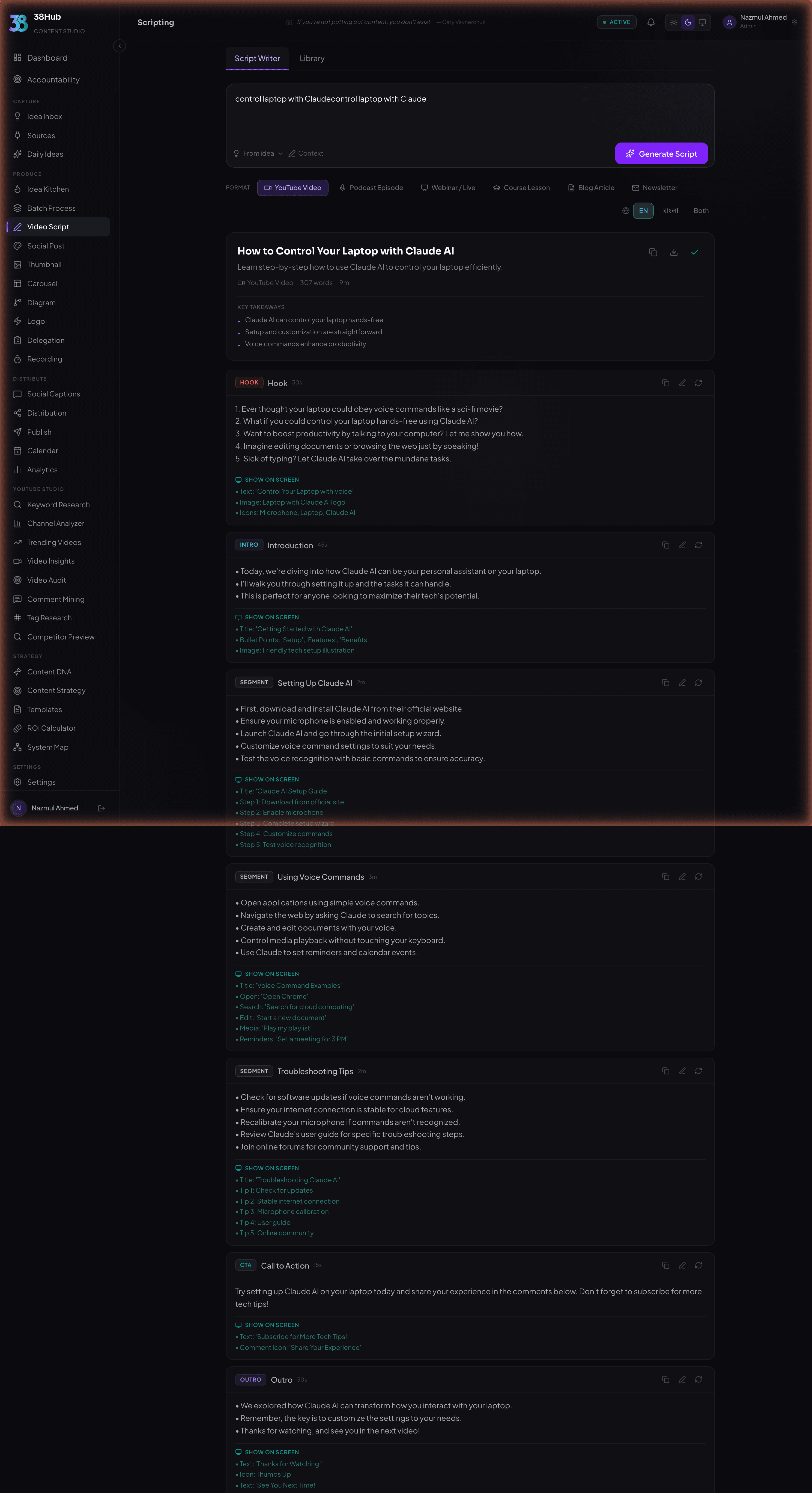 38Hub Video Scripting — AI video script writing